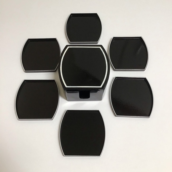 Mid Century Benjamin & Medwin Black Laquerware Coaster SET OF 6 Boxed Bar Japan - Picture 8 of 14